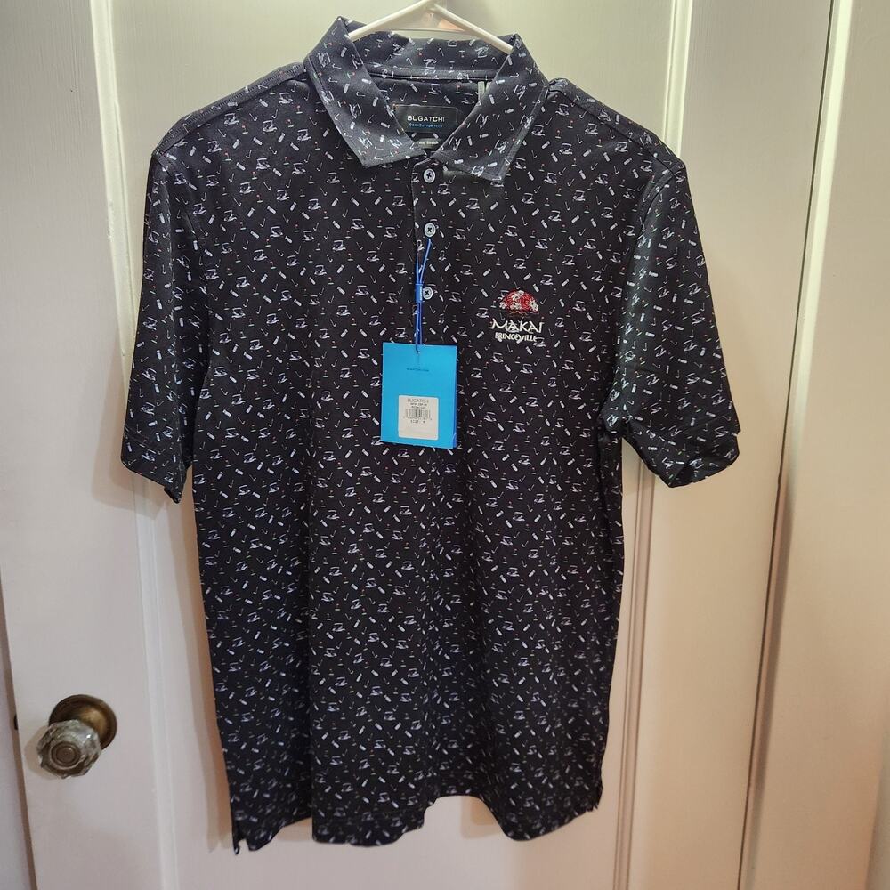 NEW Bugatchi Princeville Makai Hawaii Golf Polo Shirt Mens Medium All Over